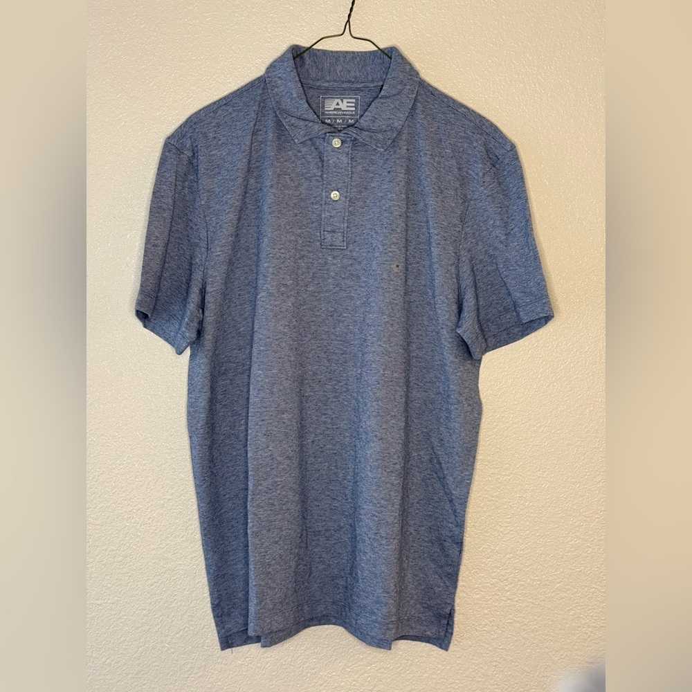 American Eagle Outfitters Heathered Blue Polo Shirt